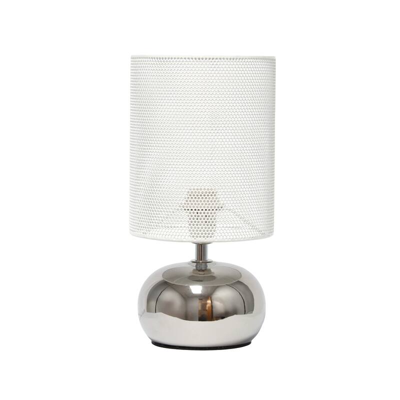 Mini Ceramic Table Lamp with White Mesh Shade - 10" - Chrome Finish