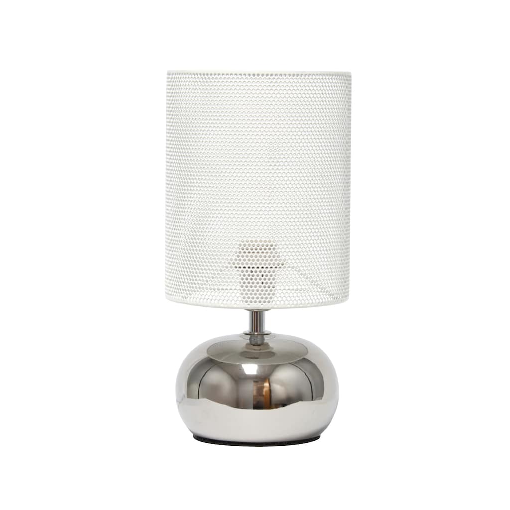 Mini Ceramic Table Lamp with White Mesh Shade - 10" - Chrome Finish
