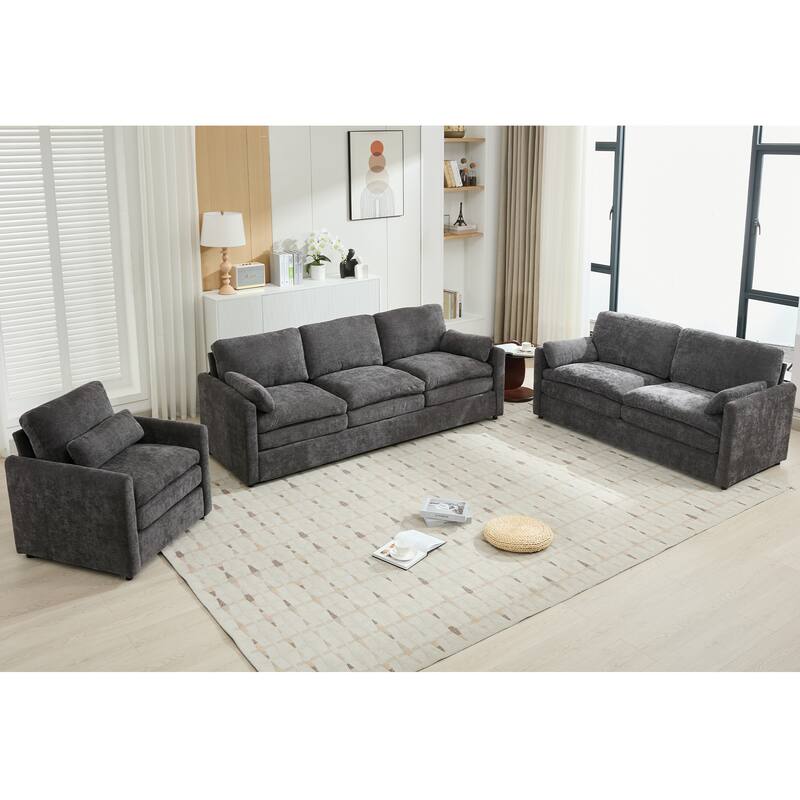 Roomfitters Cozy Cloud Upholstered Sofa Set with Armchair, Loveseat and 3-Seater, Chenille Fabric