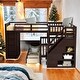 preview thumbnail 1 of 12, Espresso Triple Bunk,Twin-Twin over Full L-Shaped Bunk Bed With 3 Drawers, Portable Desk and Wardrobe Espresso