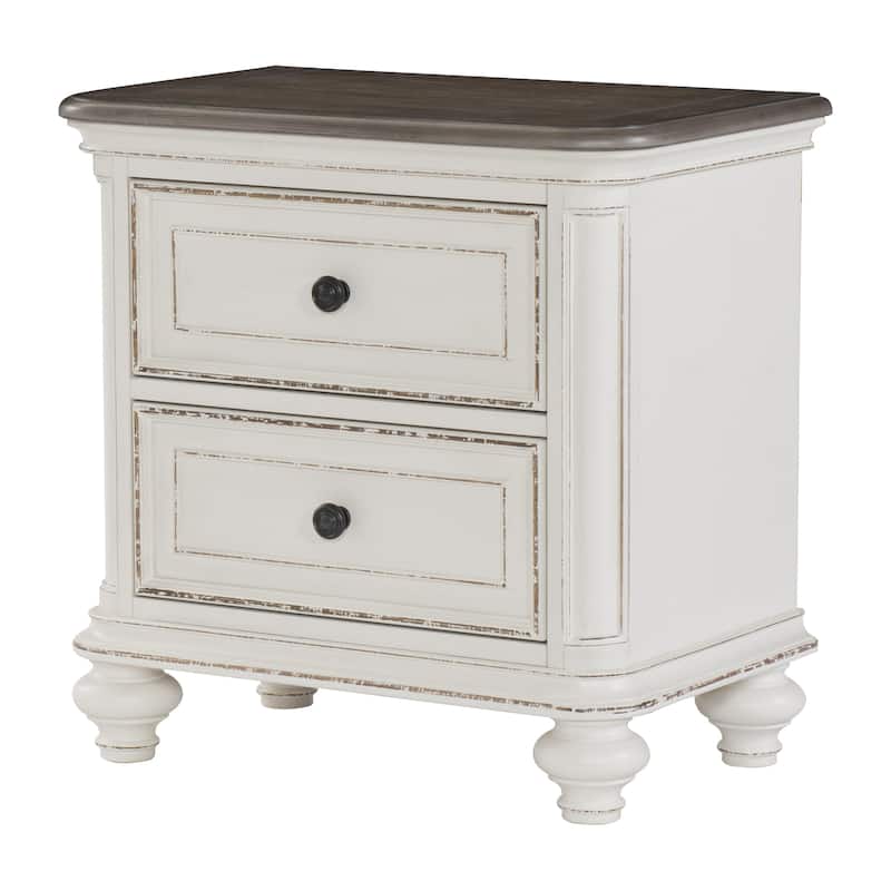 Anik 4 Pc Queen Size Bedroom Set, Button Tufted, Antique White, Traditional