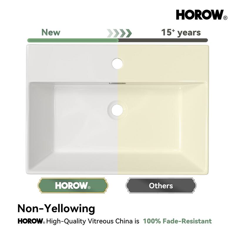 HOROW 24 in. Ceramic White Rectangular Bathroom Console Sink with Black Legs and Overflow