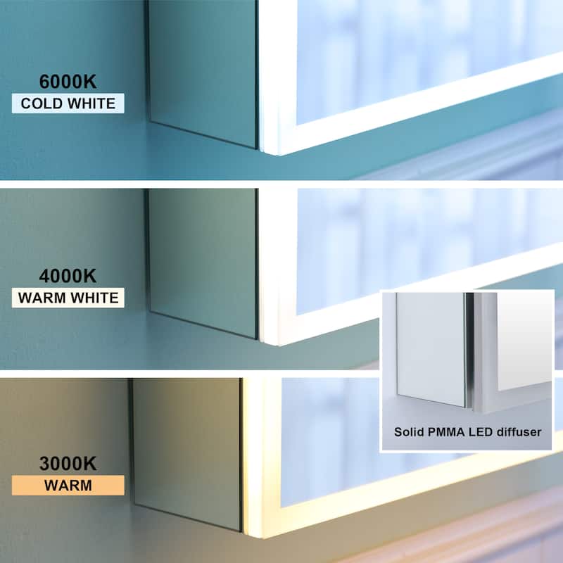 30'' H Recessed or Surface Frameless LED Mirror Cabinet With Defogger, Dimmer, Outlets & USB Ports 