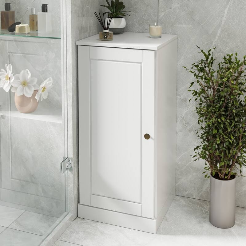 Palace Imports Solid Wood Bathroom Storage Cabinet, Raised Panel Door, Adjustable Shelves - White
