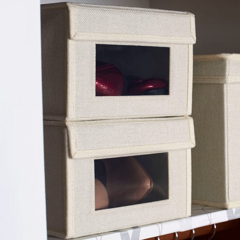 Household Essentials Small Drop Front Shoe Box, Cream, 2-Pack - 8'' x 13'' x 5''