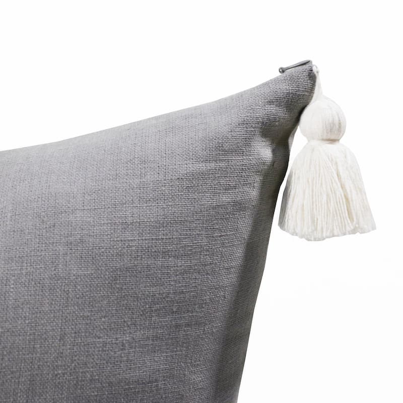 Handwoven Striped Square Throw Pillow with Tassels - 20" - Slate Gray and Ivory