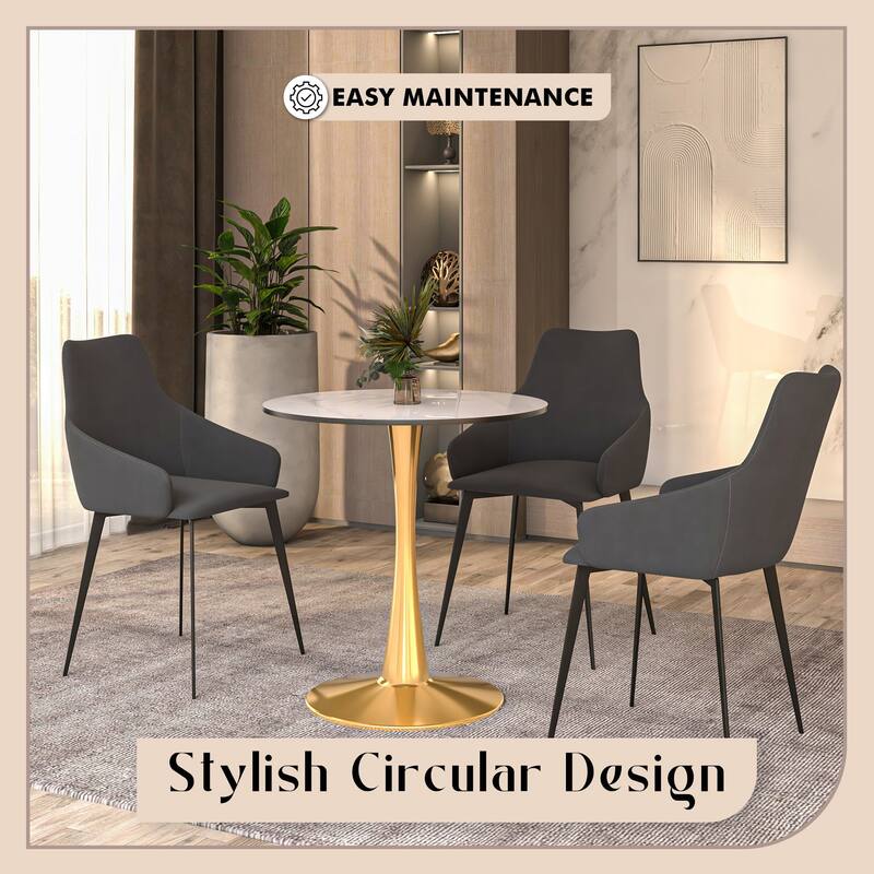Bristol 24" Round Dining Table Sintered Stone Top & Gold Stainless Steel Pedestal Base for Kitchen & Dining Room