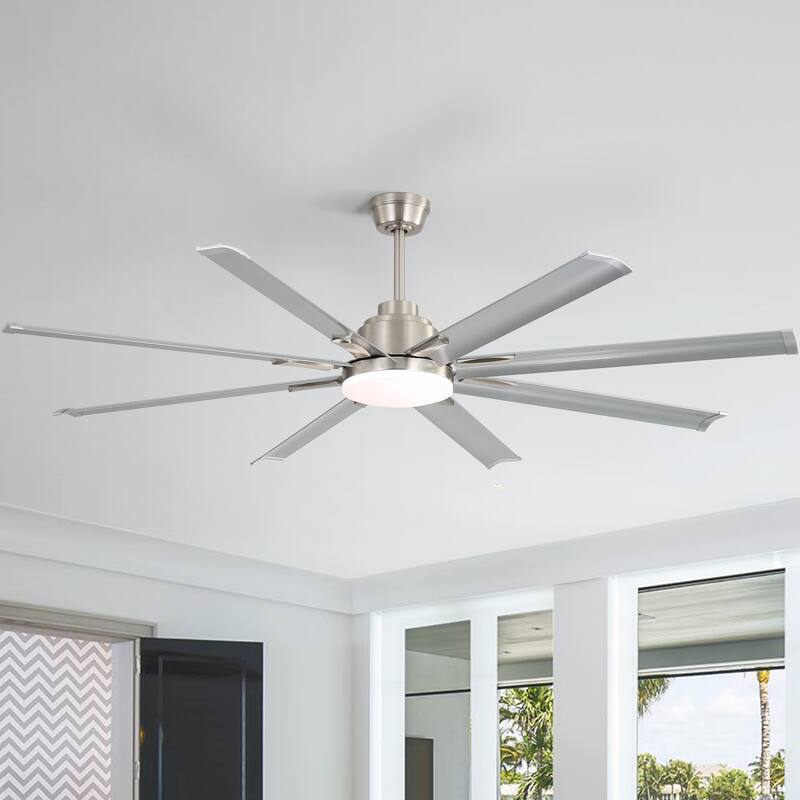 52/66/72/84 Inch Smart Ceiling Fan with Light ,Wall Switch, APP Control,Dimmable LED,8 Blades - 84 Inch Diameter - Silver