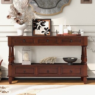 Rustic Console 54 Inch Wide Vintage 54'' Solid Wood Console Table with 6 Drawers and Shel - Bed ...