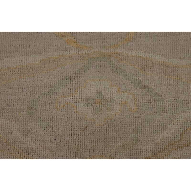 Vegetable Dye Oushak Turkish Rug Hand-Knotted Floral Wool Carpet - 8'5" x 9'10"