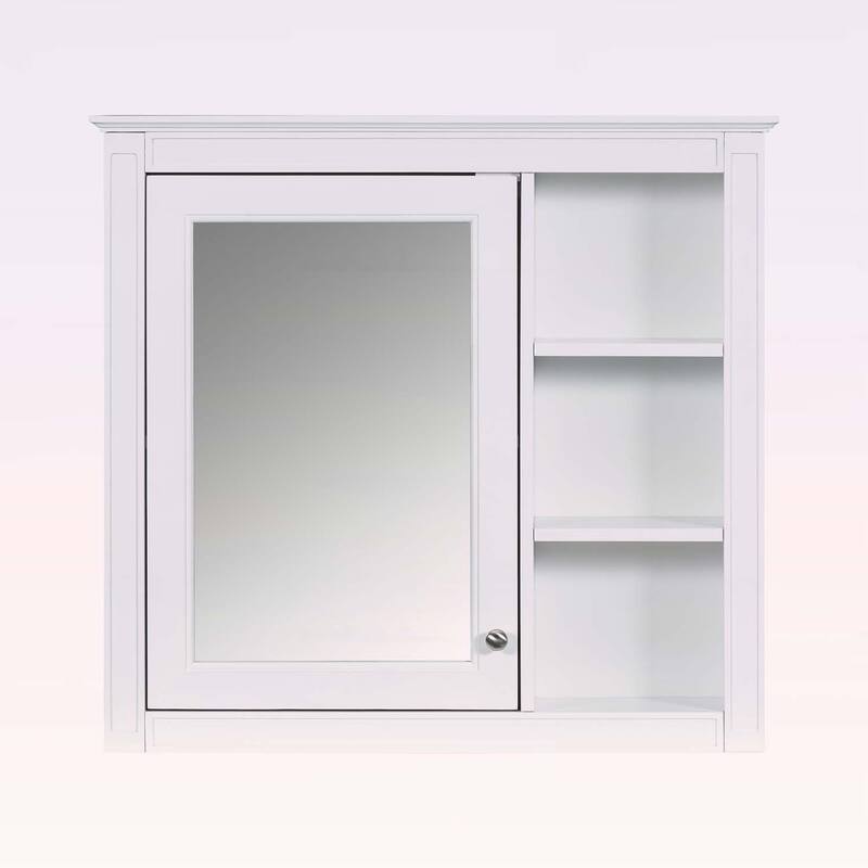 30'' x 28'' Wall Mounted Bathroom Storage Cabinet with Mirror,Modern Design,3 Open Shelves,and Concealed Storage