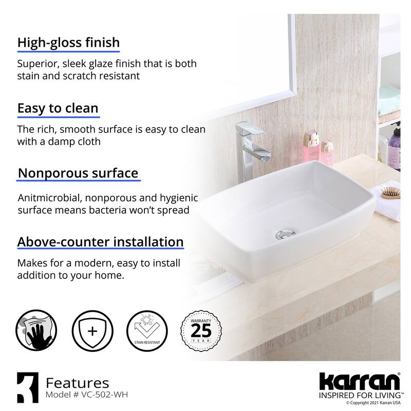 Karran Valera 19" Vitreous China Vessel Bathroom Sink in White