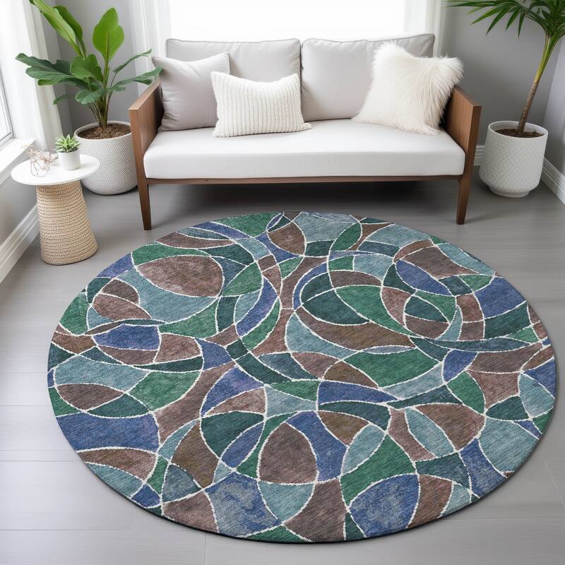 Machine Washable Indoor/Outdoor Casual Mosaic Chantille Rug