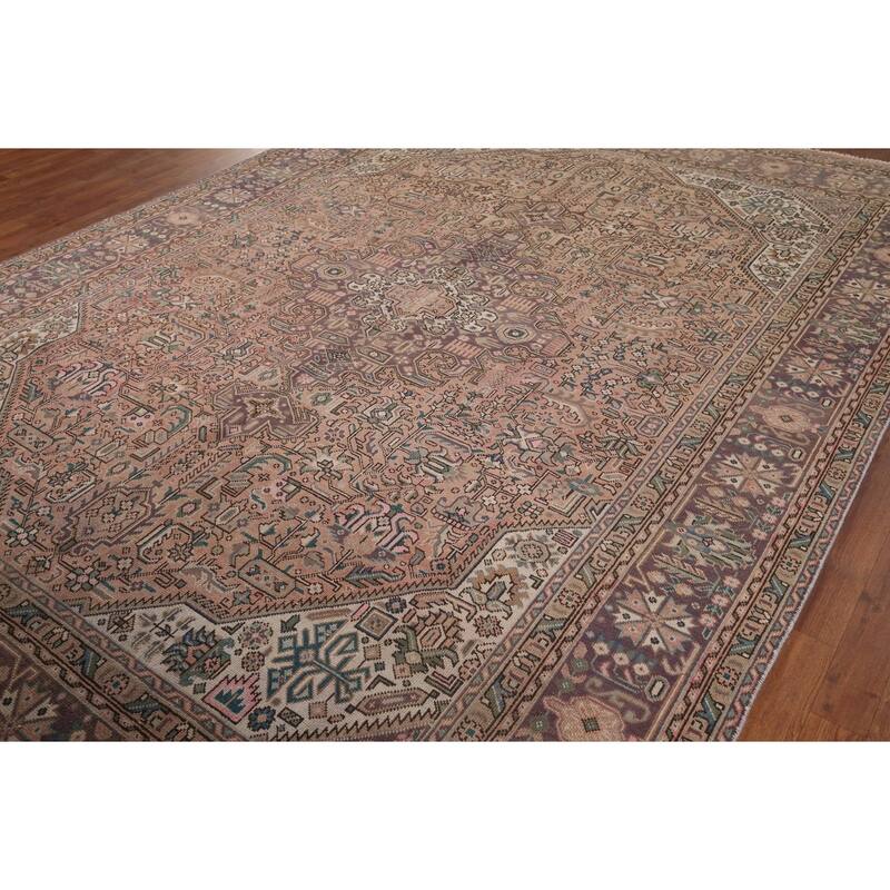 Pink Geometric Tabriz Vintage Persian Rug Hand-Knotted Wool Carpet - 8'0" x 11'2"
