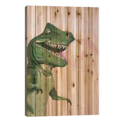 Bubble Gum T Rex Print On Wood by Big Nose Work - Multi-Color
