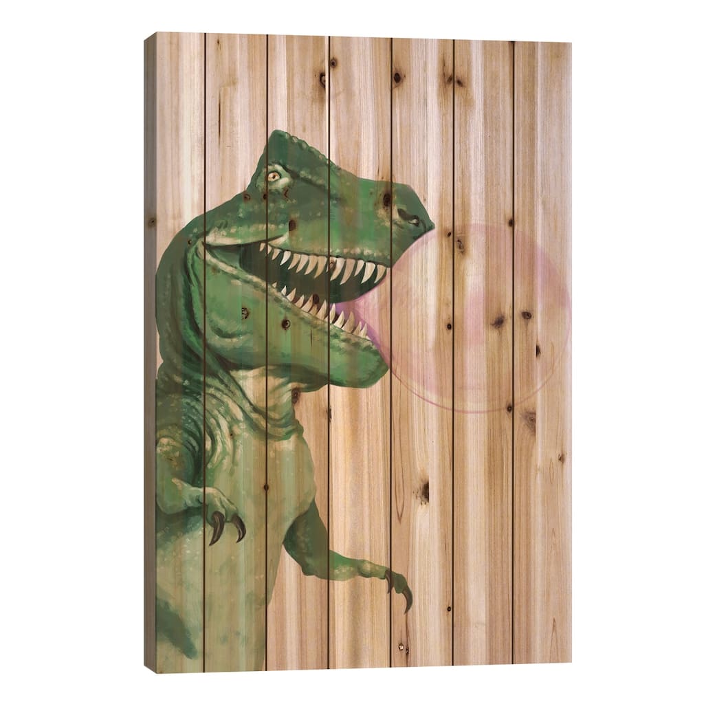 Bubble Gum T Rex Print On Wood by Big Nose Work - Multi-Color
