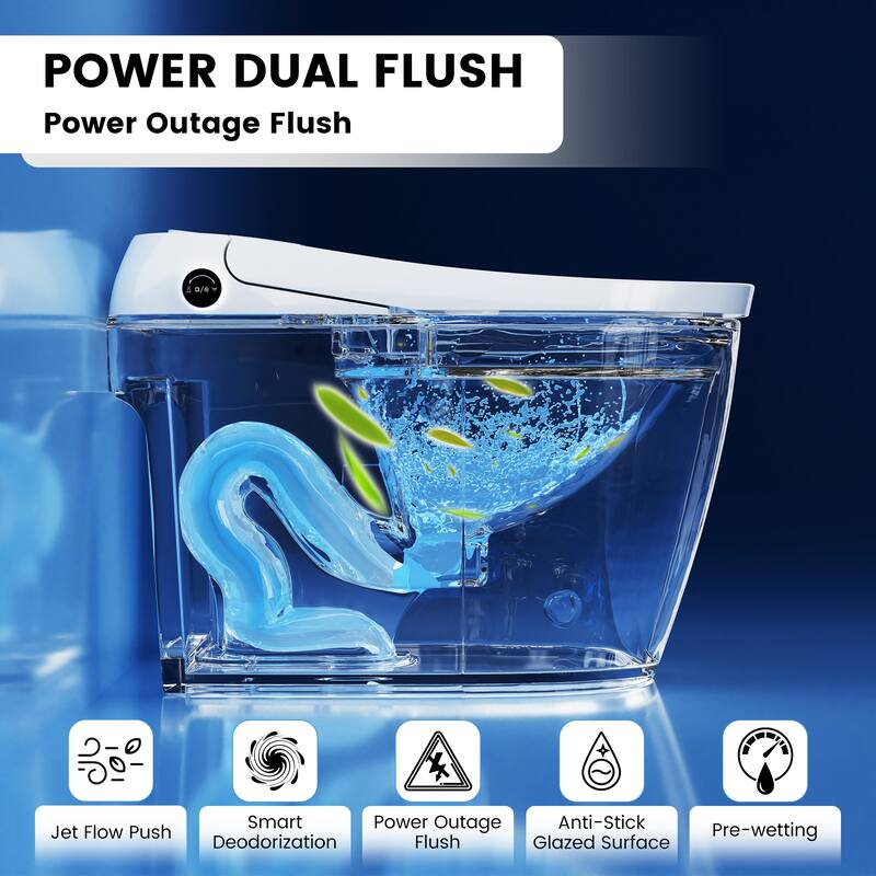 Elongated Smart Toilet with Bidet Wash, Heated Seat, Warm Air Dry, Remote Control, Auto Flush, LED Display