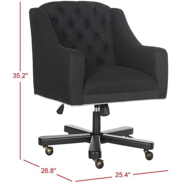 dimension image slide 1 of 2, SAFAVIEH Salazar Adjustable Swivel Black/ Taupe Desk Chair - 25.4" x 26.8" x 35.2"