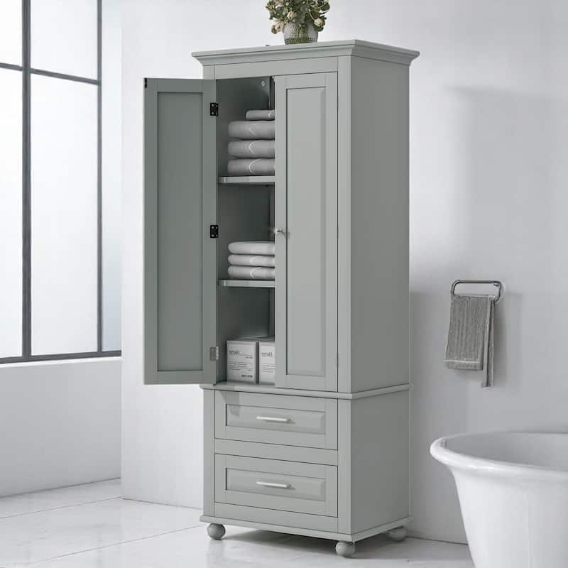 Freestanding Bathroom/Office Cabinet with 2 Doors and Drawers, Adjustable Shelf, Anti-Tip Kit Included