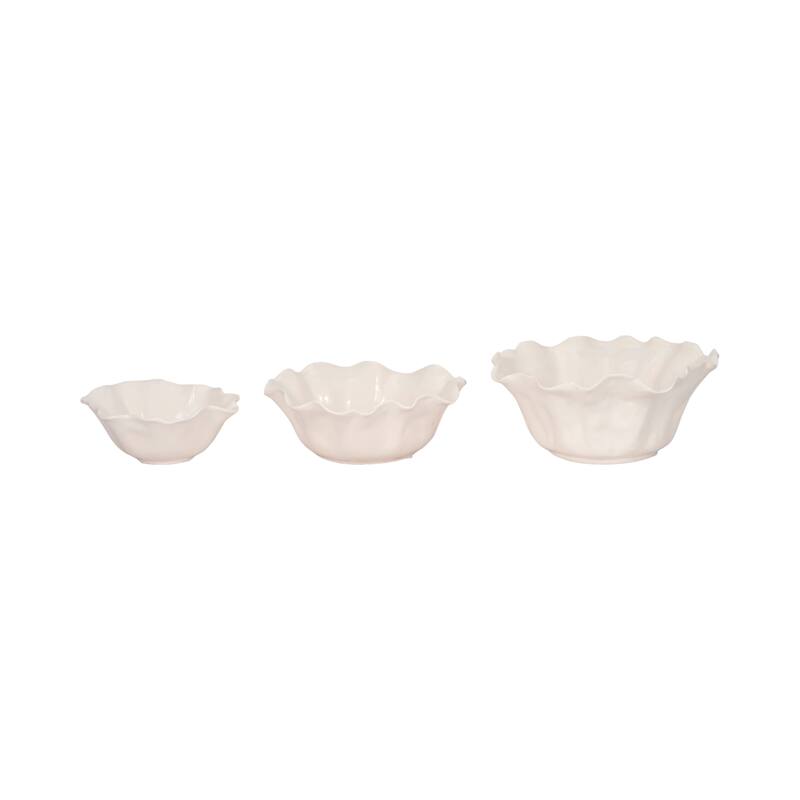 Ceramic Accent Bowl, Scalloped Edge-Set of 3-13", 11", 8", Ivory & Tan - 13.0"