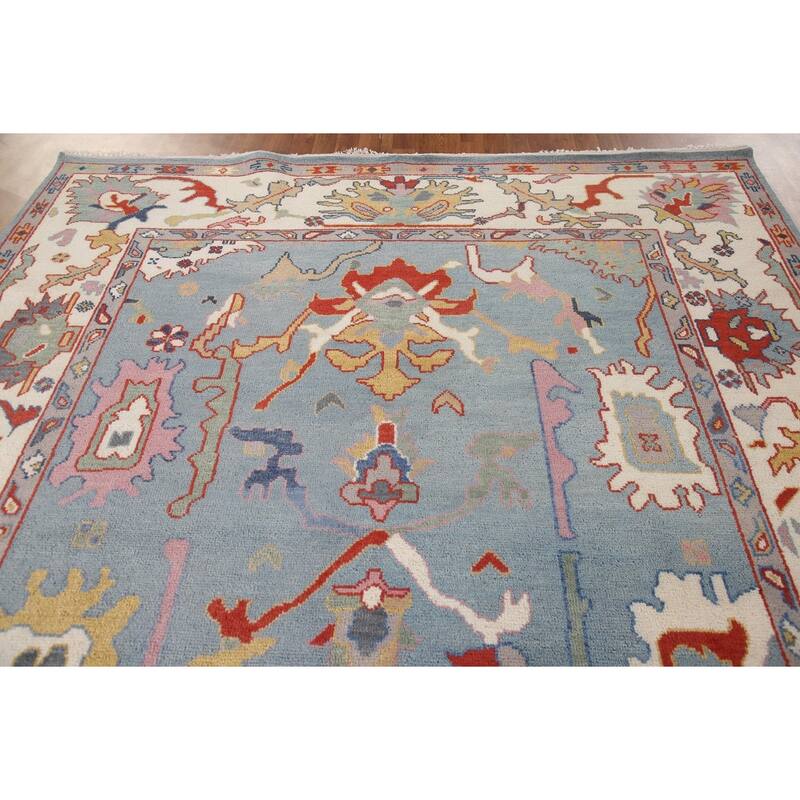 Transitional Blue Oushak Area Rug Handmade Oriental Wool Carpet - 8'1"x 9'10"