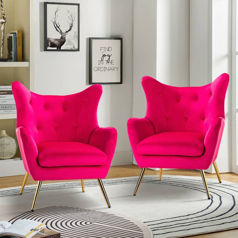 Eusebio Modern Velvet Accent Chair with Tufted Wingback for Living Room Set of 2 by HULALA HOME