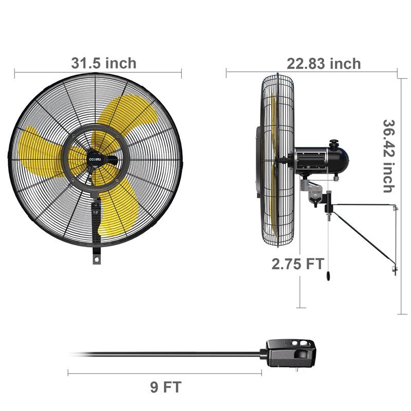 30" Industrial Oscillating Mist 3-Speed Heavy Duty Wall Mount Fan