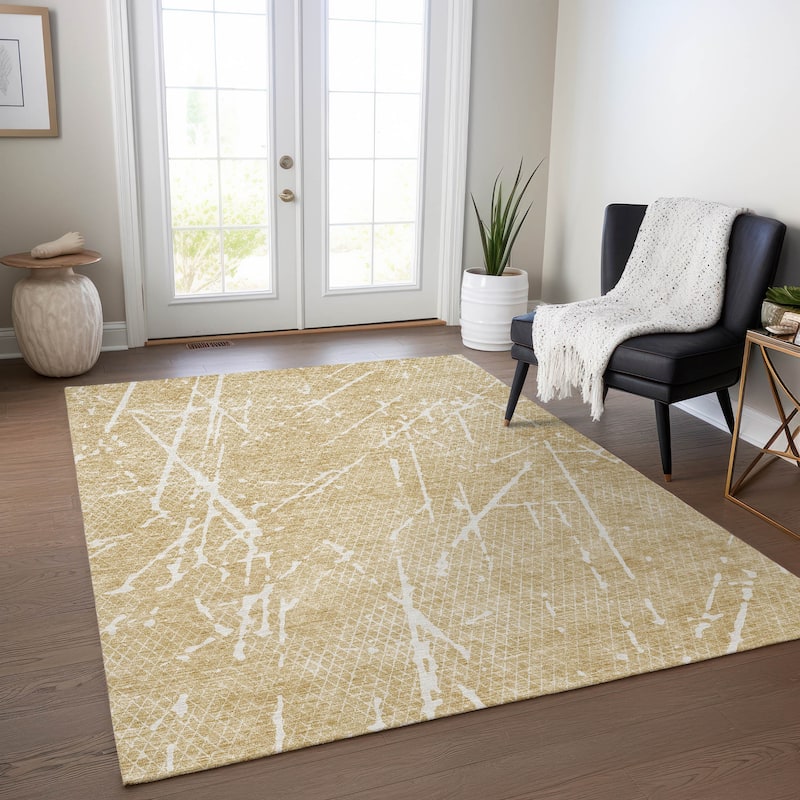 Machine Washable Indoor/ Outdoor Chantille Contemporary Crackle Rug - Beige - 10' x 14'