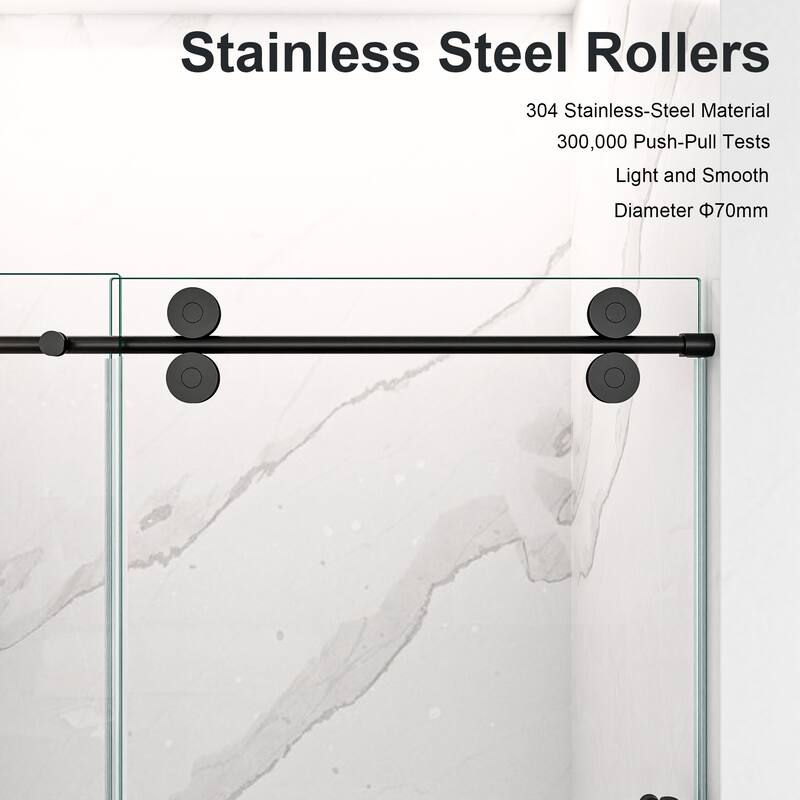 Frameless Clear Tempered Glass Single Sliding Shower Door with 5/16" Thick
