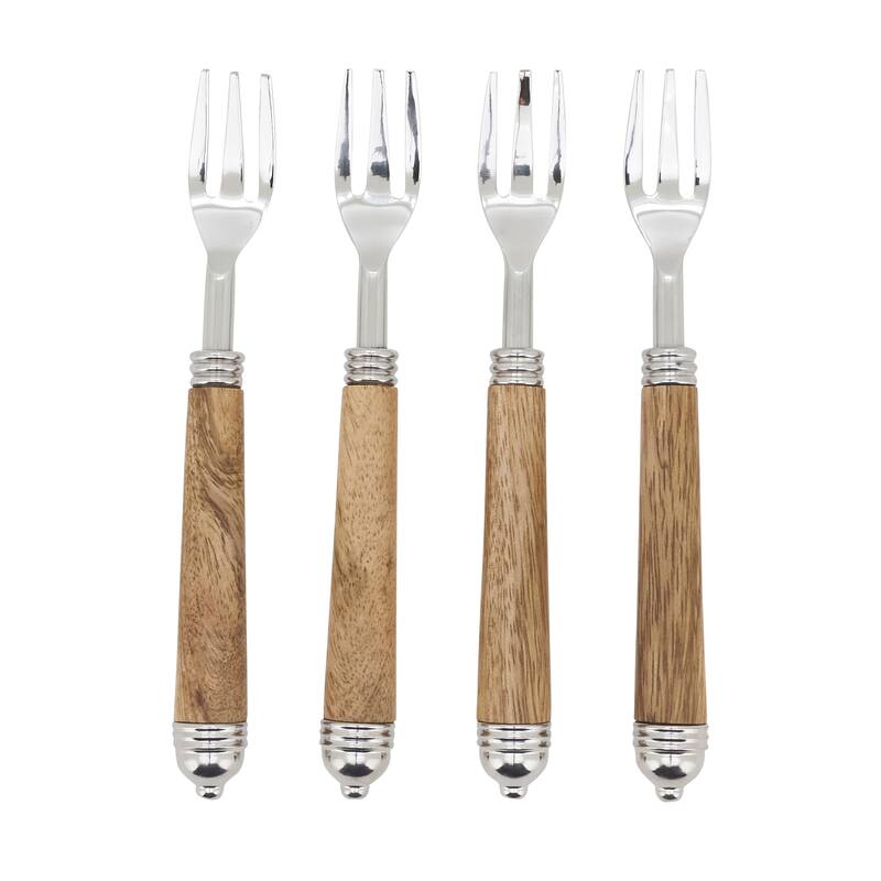 Mango Wood Handle Appetizer Forks (Set of 4) - Stainless Steel Cocktail & Snack Picks for Entertaining & Serving - Service for 4