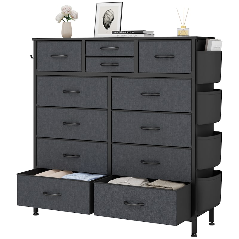 12 Drawer Dresser Fabric Tall Dressers for Bedroom Chest of Drawers - Grey - 12-drawer