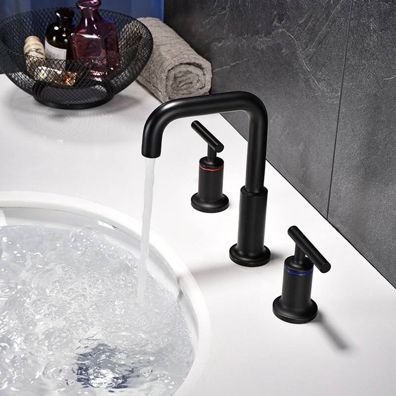 Matte Black 3-Hole Double Handle Bathroom Sink Faucet