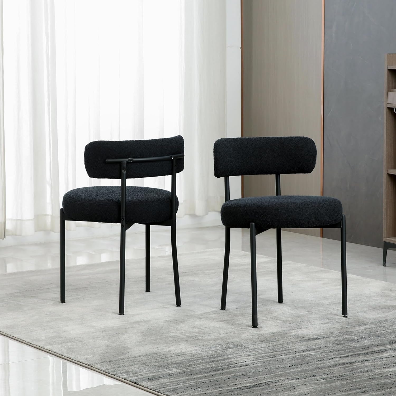 Set of 2 Modern Upholstered Dining Chairs with Curved Backrest and Metal Legs