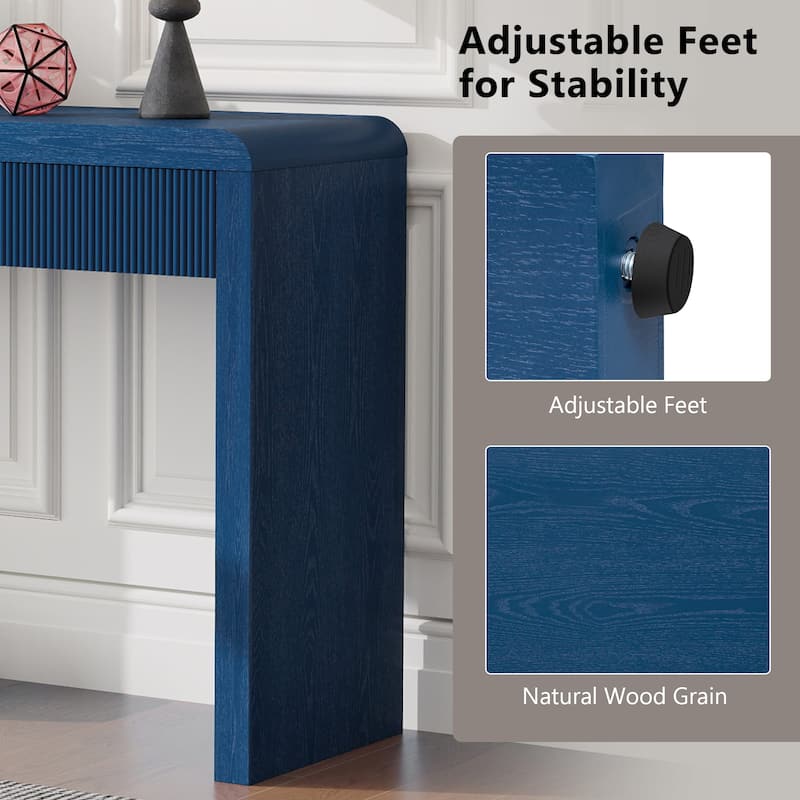 Roomfitters Rustic Console Table with 3 Fluted organizer, Solid Wood Veneer and Natural Wood Grain