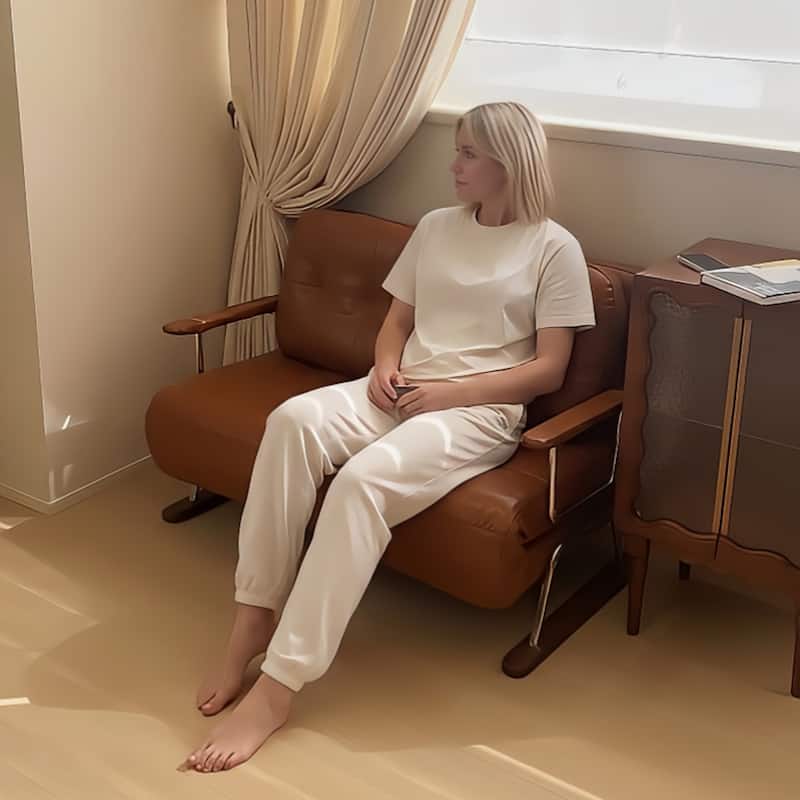 JASIWAY Brown Eco-Leather Folding Sofa Bed for Small Spaces