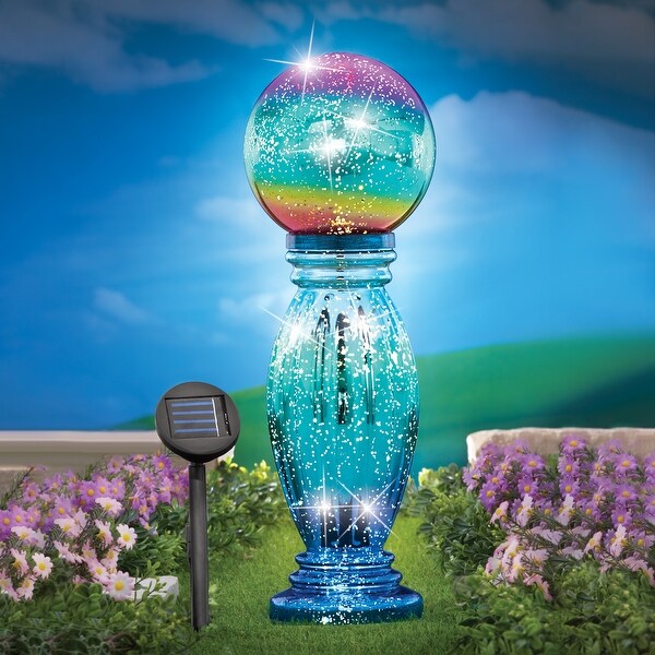 Glass Column Gazing Ball with Solar Light - 23.500 x 9.300 x 9.100