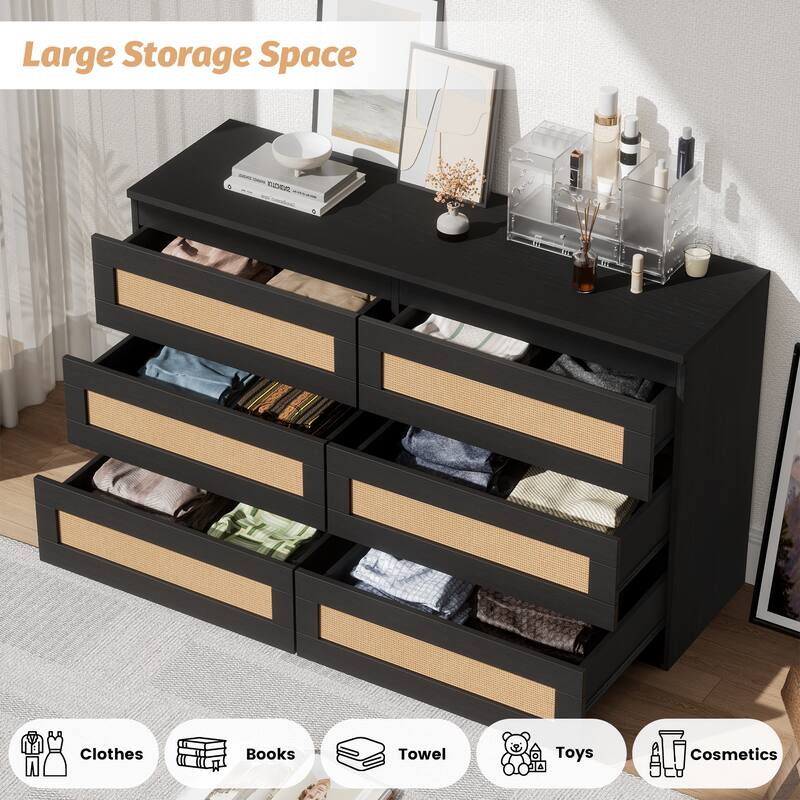6 Drawer Dresser for Bedroom, Modern Wide Chest of Drawers