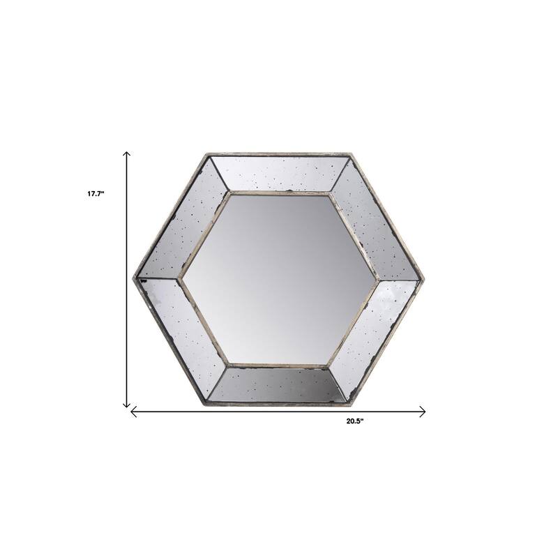 HomeRoots 18" Hexagon Wall Mounted Vintage Style Glass Frame Accent Mirror - 16.5