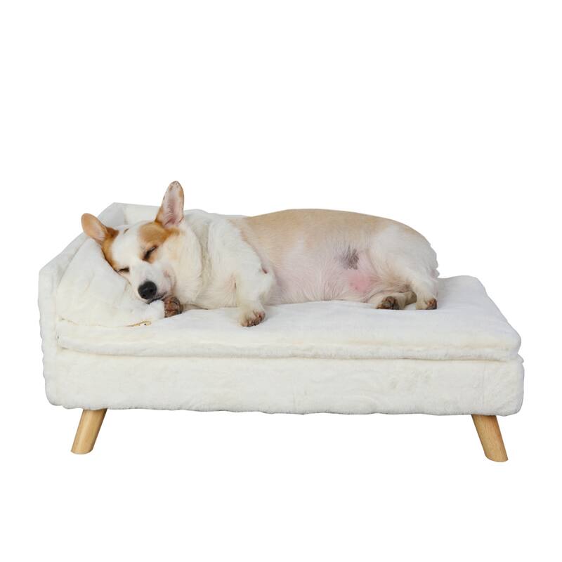 Waterproof L Shape Dog Sofa Bed Cat Chaise Elevated Pet Cushion Lounger with Pillow