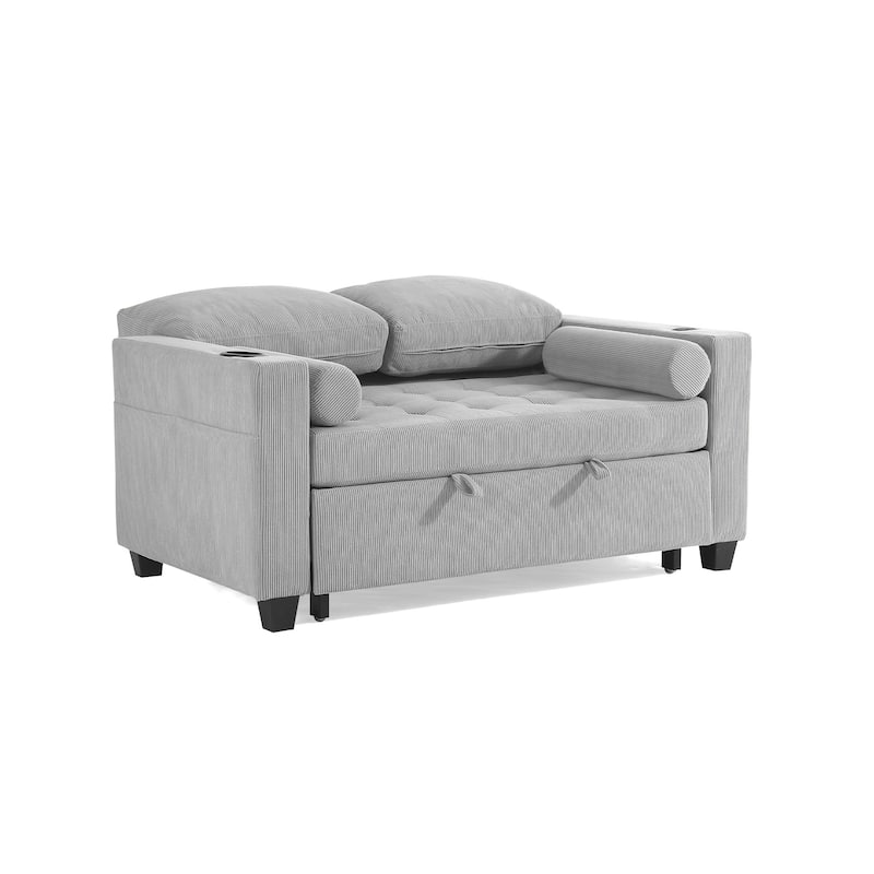 2 Set Multi-Functional Sleeper Sofa Bed 3-in-1 Pull-Out Convertible Adjustable Loveseat with USB Port