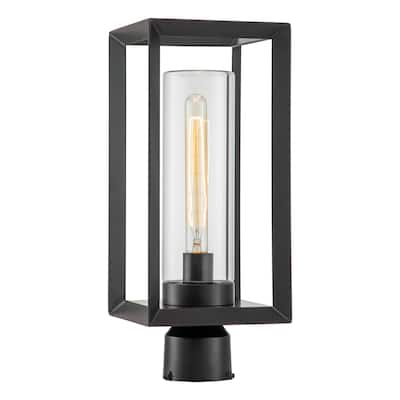 1-Light Dark Bronze Outdoor Post Lantern with Clear Glass Tube - Dark Bronze - Dark Bronze