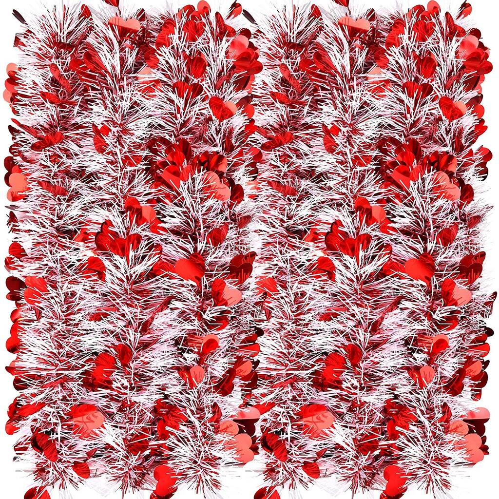 6.2 Feet Heart Tinsel Garland, Red and White