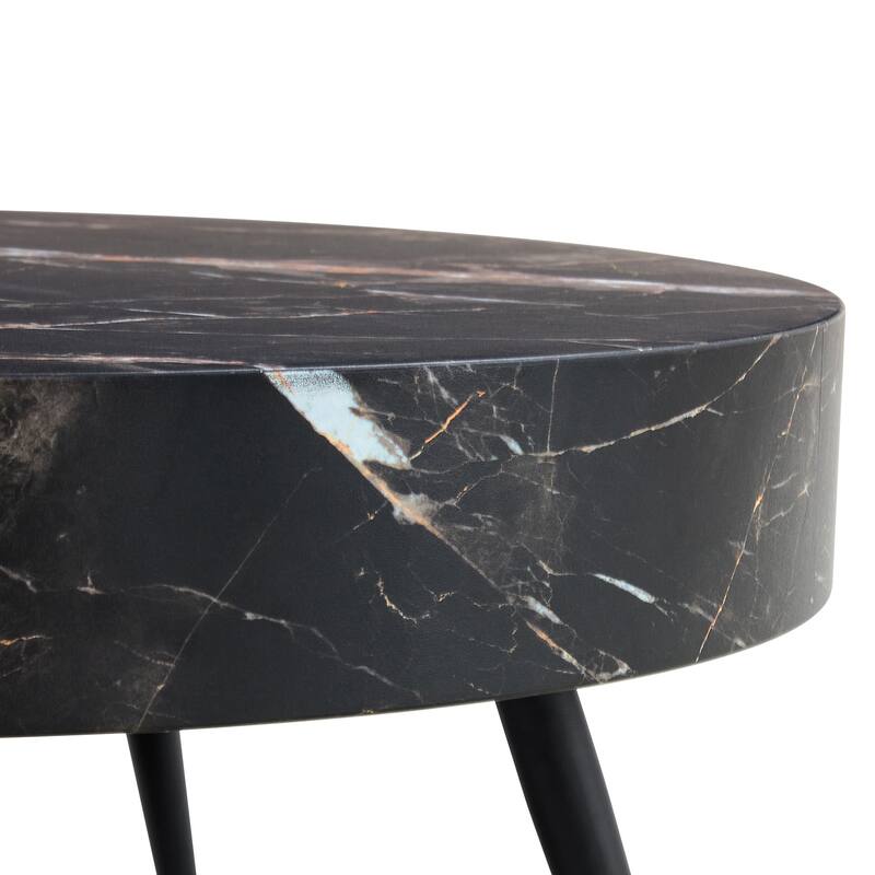 31.5 Inch Round Coffee Table with Adjustable Legs Small End Table with Marble Sticker Top Home Center Table