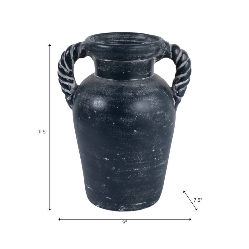 Decorative Textured Amphora Table Vase with Twisted Handles
