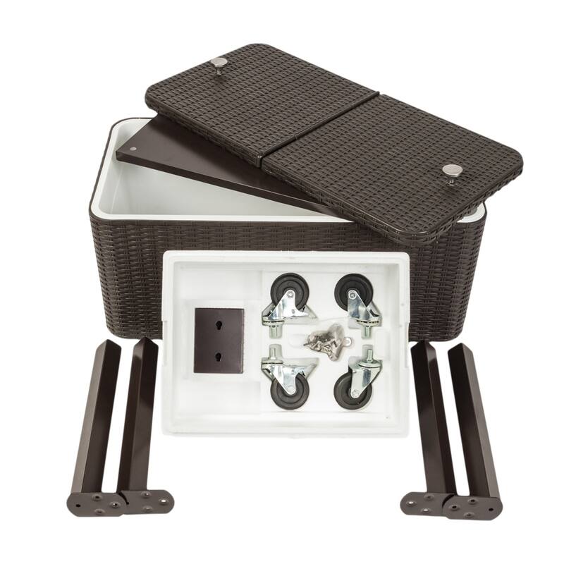 34"Rattan Square Legs Cooler with Shelf 80QT