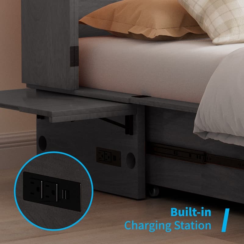 Mixoy Modern Queen Murphy Bed Chest with Foldable Mattress and USB ports
