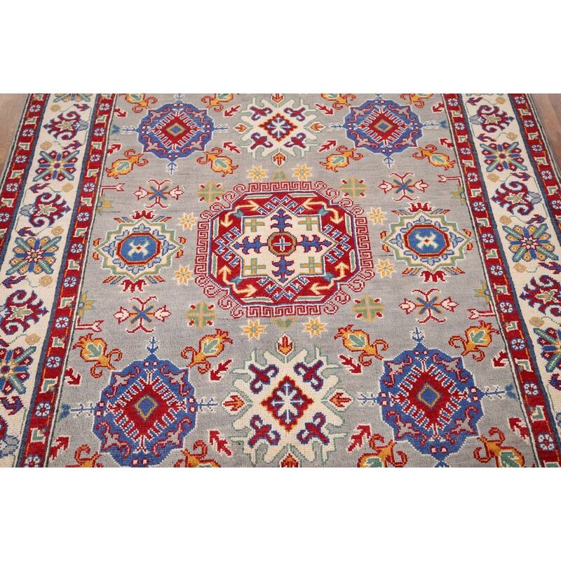 Traditional Grey Kazak Oriental Area Rug Handmade Wool Carpet - 4'11" x 6'8"