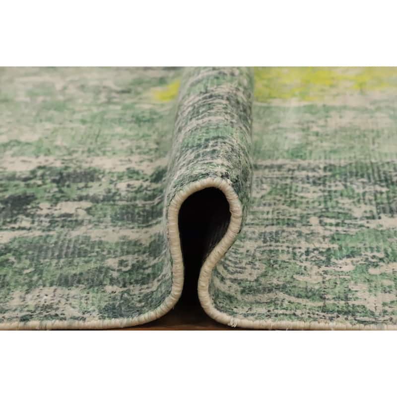 Hand Knotted Oriental Viscose Silk Carpet Modern Abstract Green Abstract Area Rug - 8' 5'' X 6' 9''