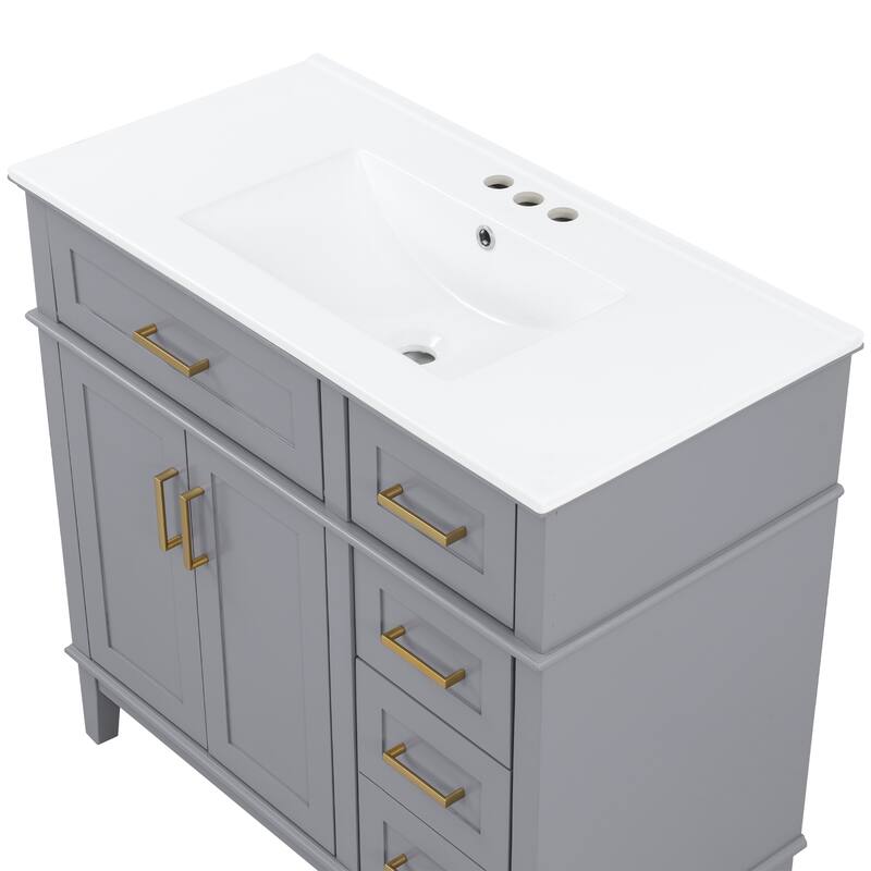 GDFStudio - Durham Modern Freestanding Bathroom Vanity Cabinet with Ceramic Sink, Soft Close Doors Drawers & Storage