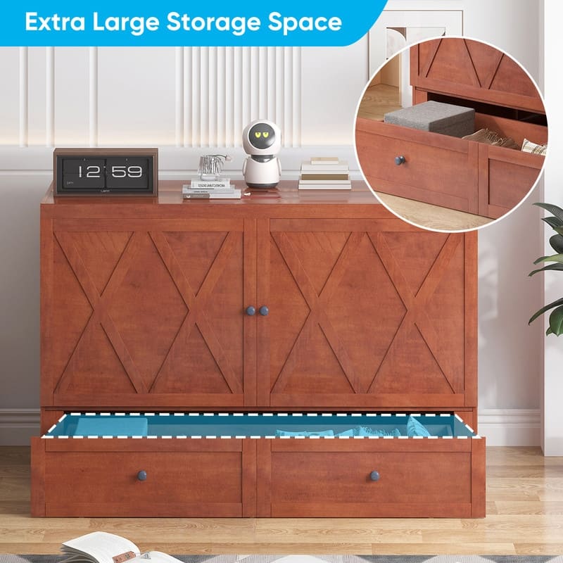 Mixoy Queen Size Murphy Bed with Charging Station & Storage Drawer,Space-Saving Design,Optional Mattress